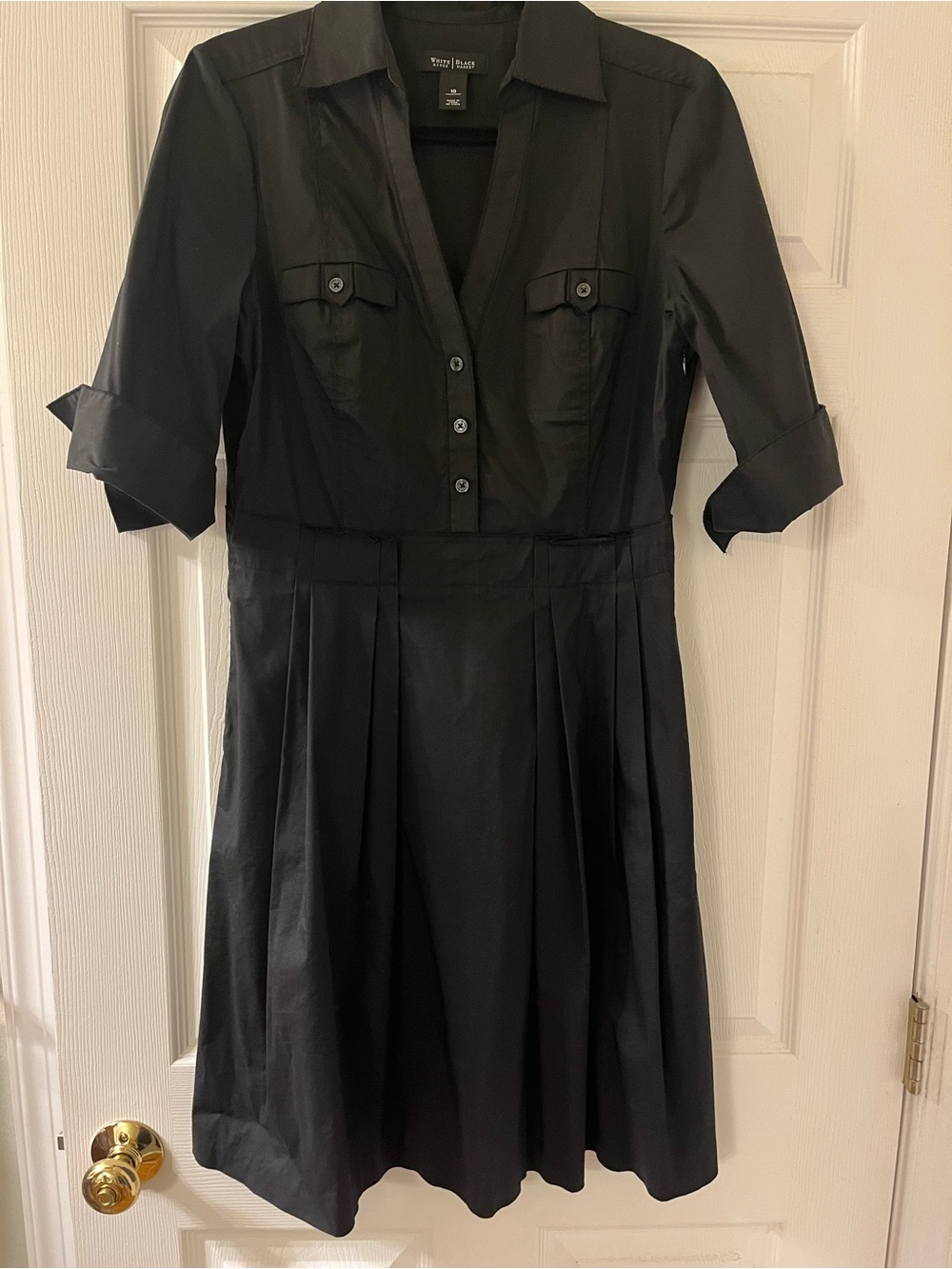 White House Black Market Black Shirt Dress with Pleated Skirt